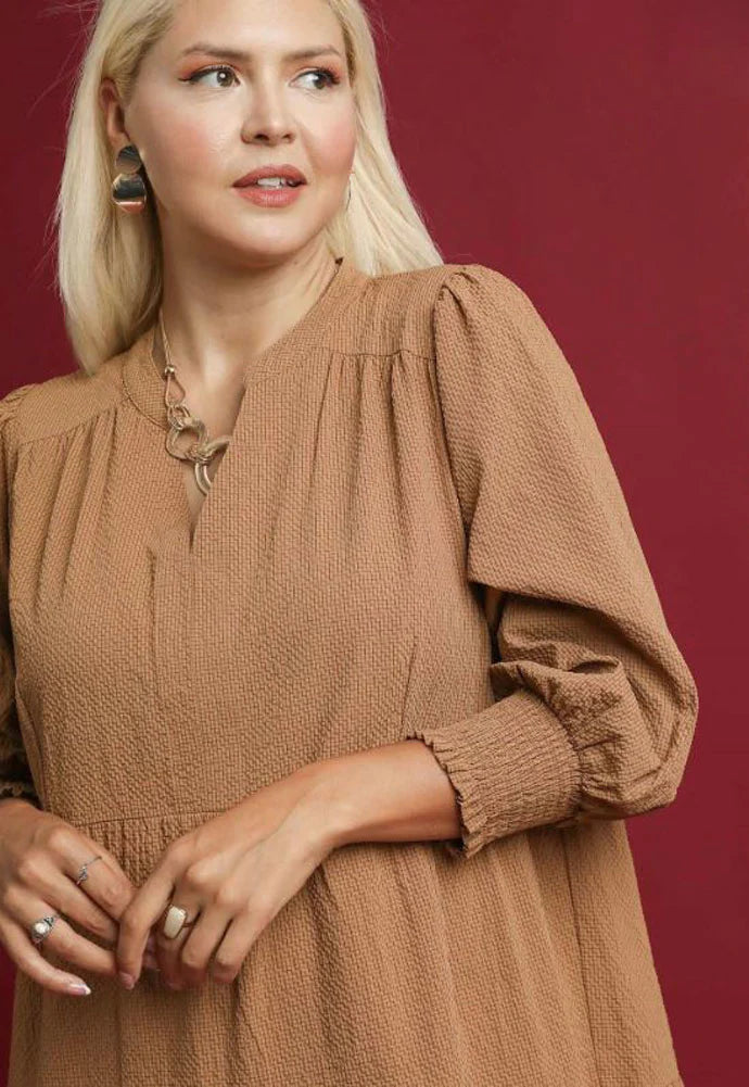 TIERED MIDI MOCHA DRESS