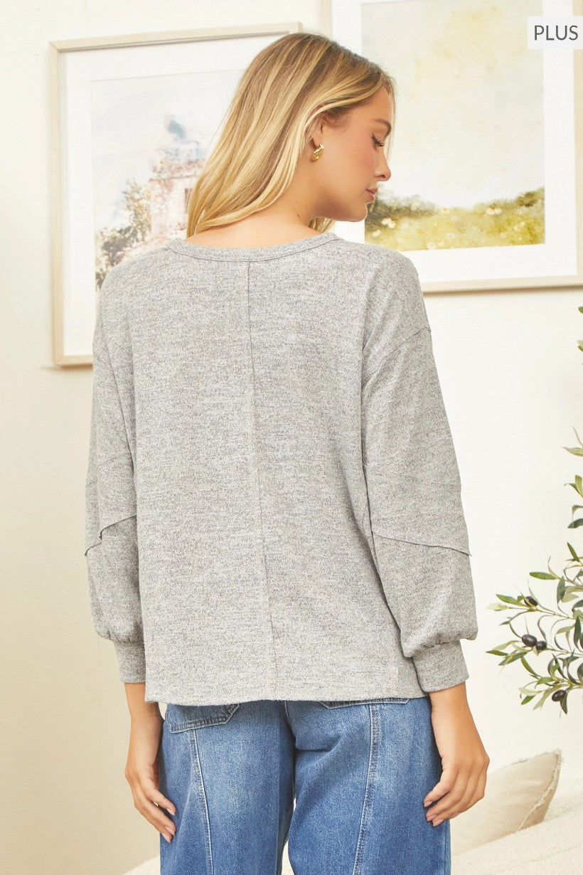 HACCI HEATHER GREY LS TOP