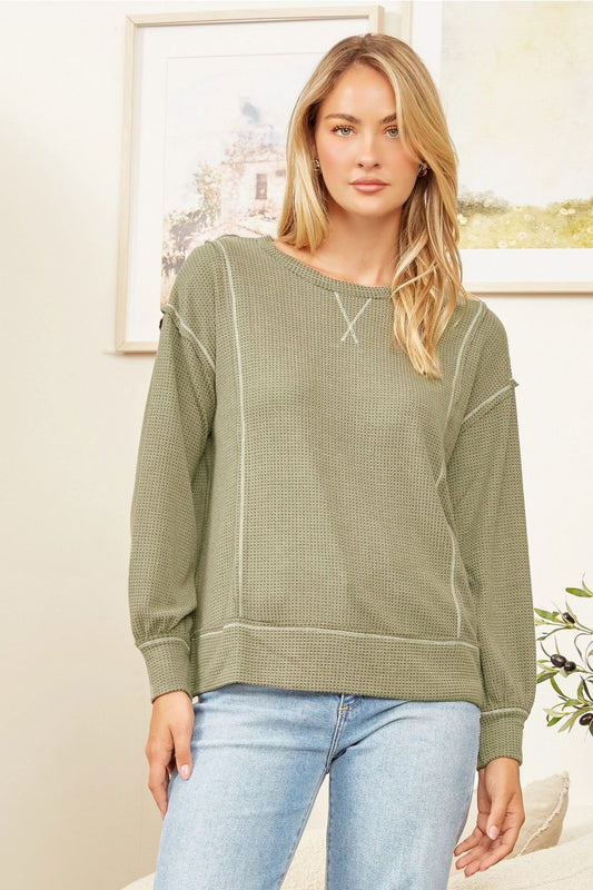 RIBBED OLIVE LS TOP