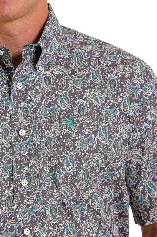 Cinch Mn Gray/Teal Paisley SS