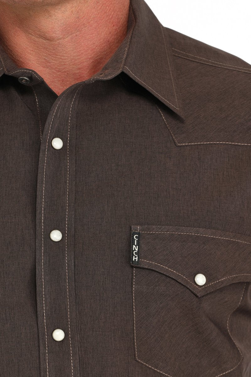 CINCH MNS MODERN FIT BROWN SNAP LS