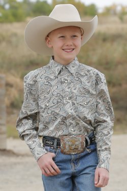 CINCH BOY PAISLEY GREEN LS