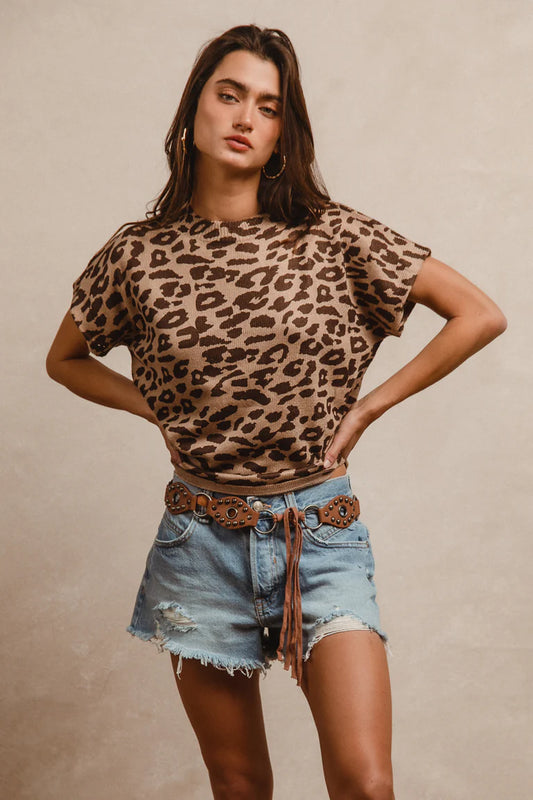 LEOPARD KNIT BASIC TOP