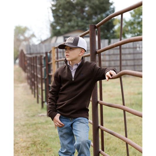 BOYS BROWN 1/4 ZIP UP