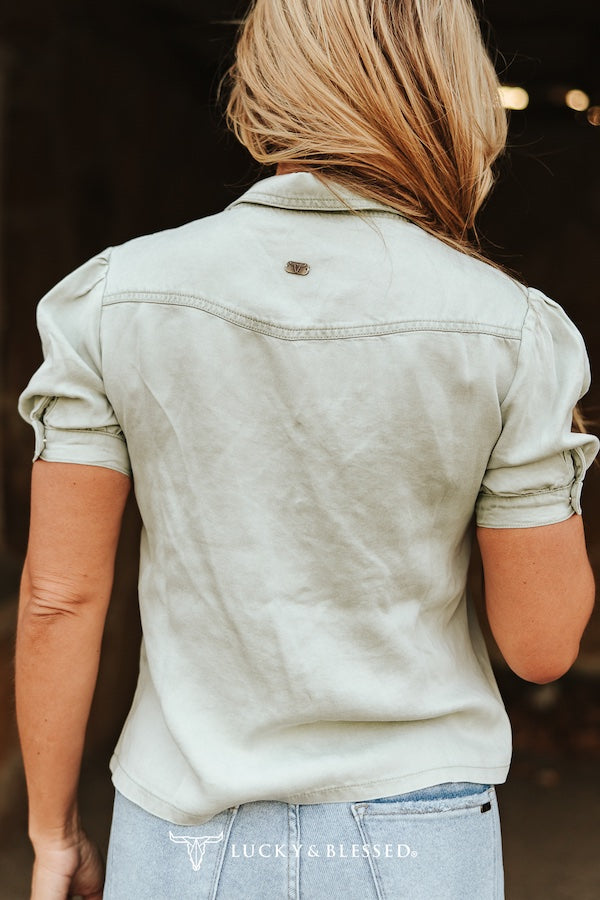 MINT DENIM BUTTON-DOWN TOP