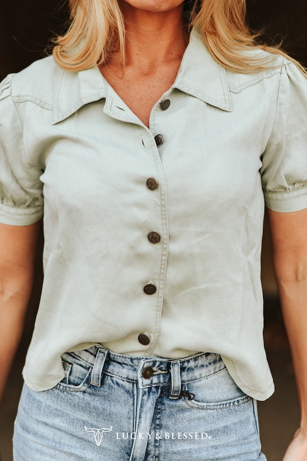 MINT DENIM BUTTON-DOWN TOP