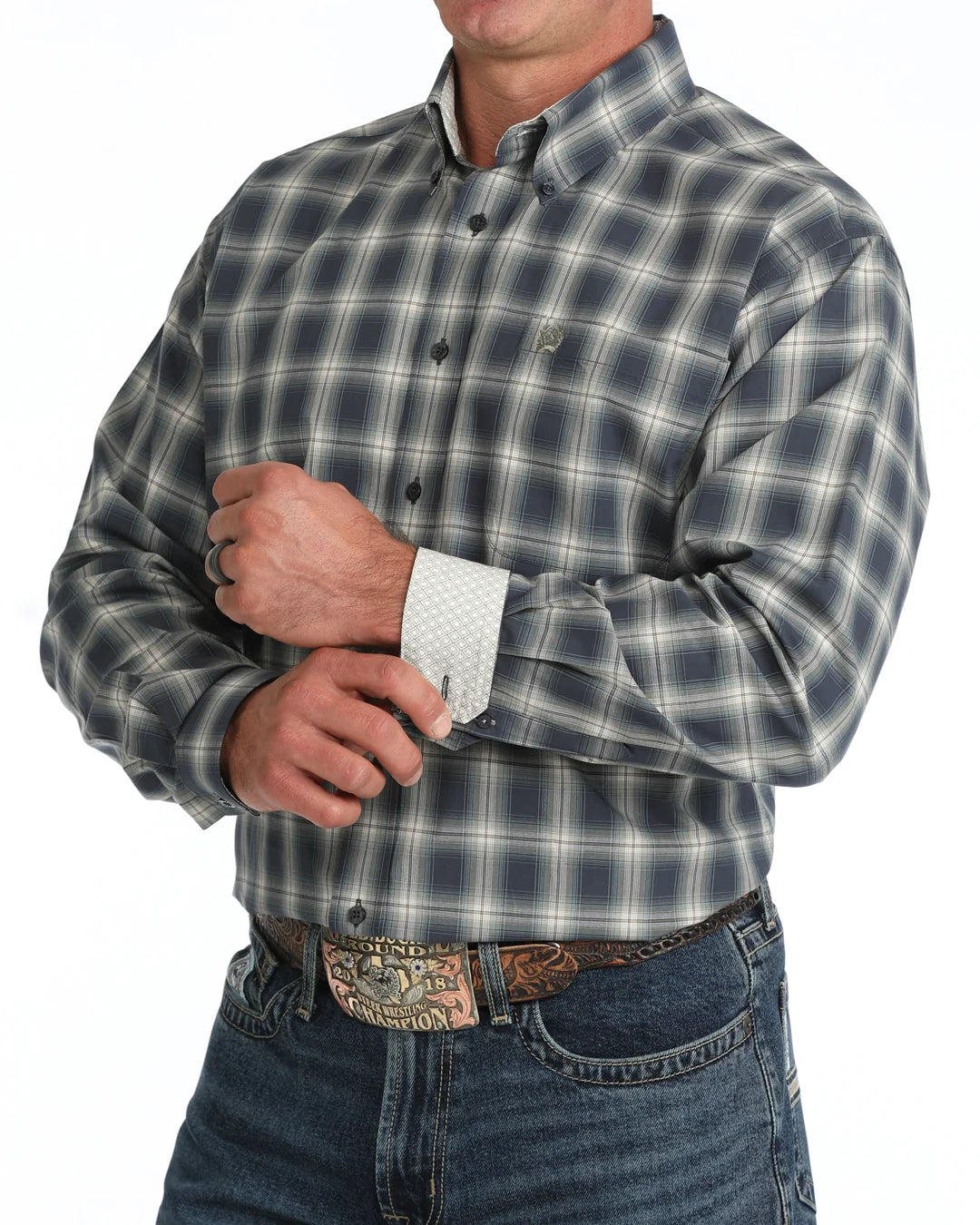 MN PLAID WEAVE NAVY LS