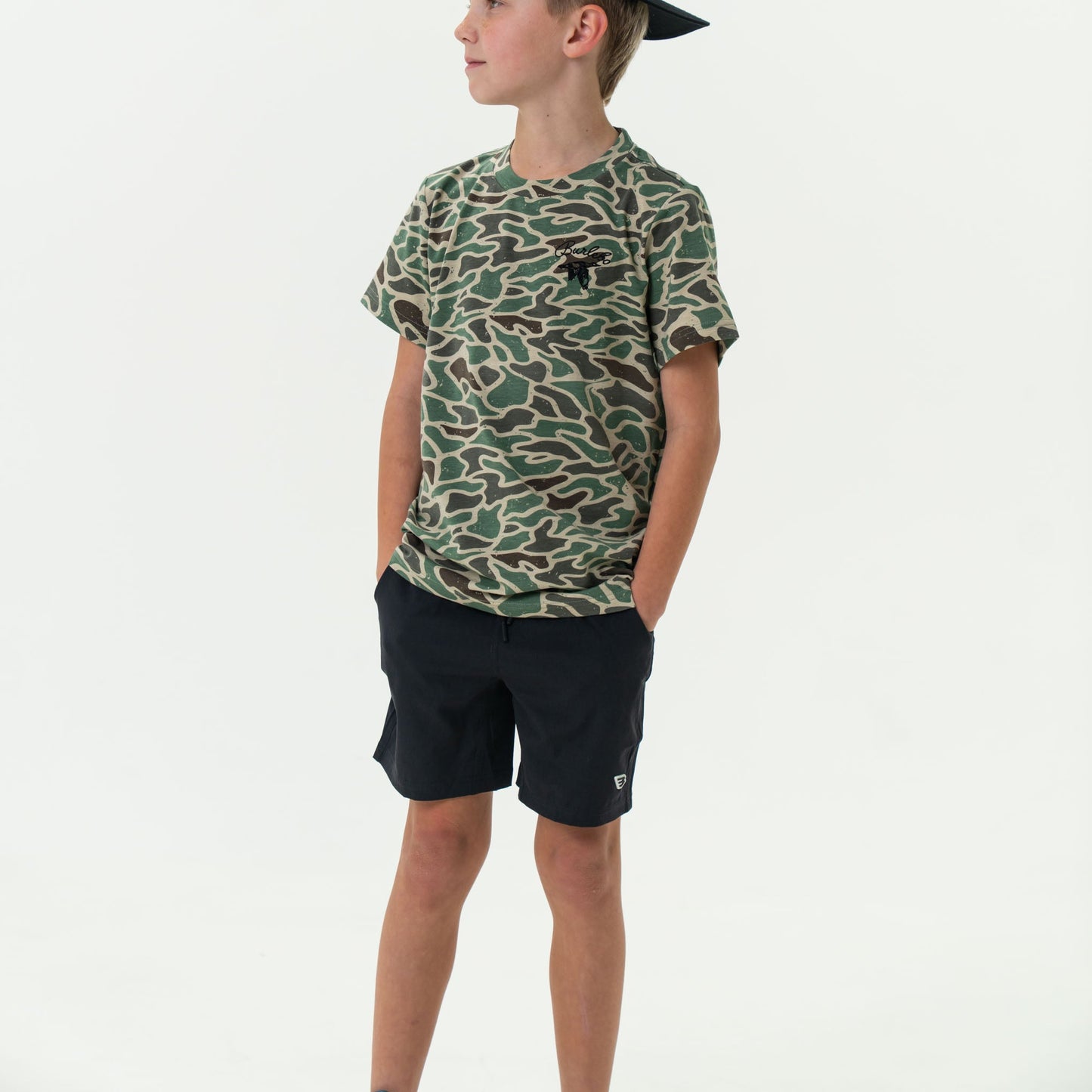 YOUTH HEATHER BLACK (DUCK CAMO INSIDE) SHORTS