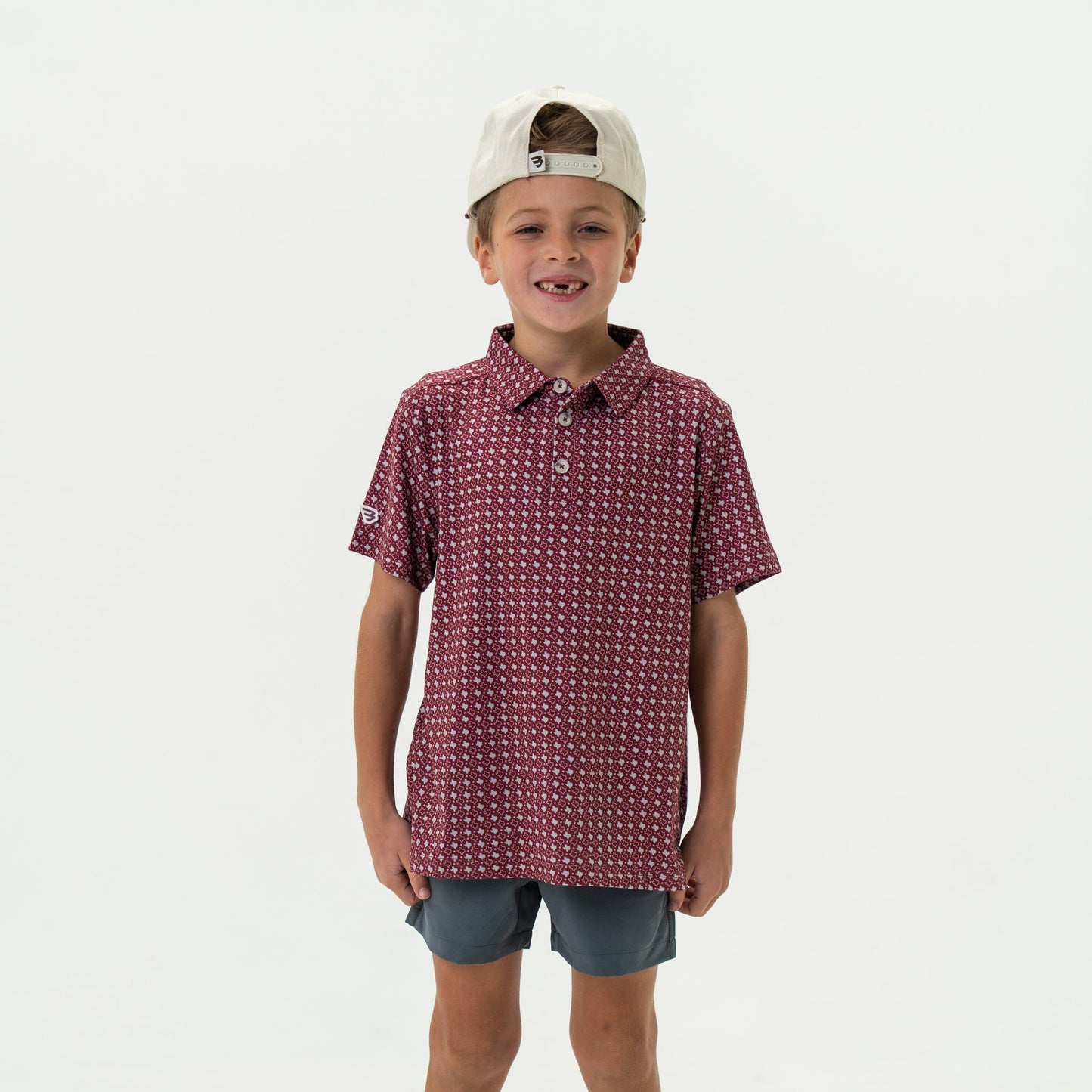 YOUTH POLO MAROON & GREY TX