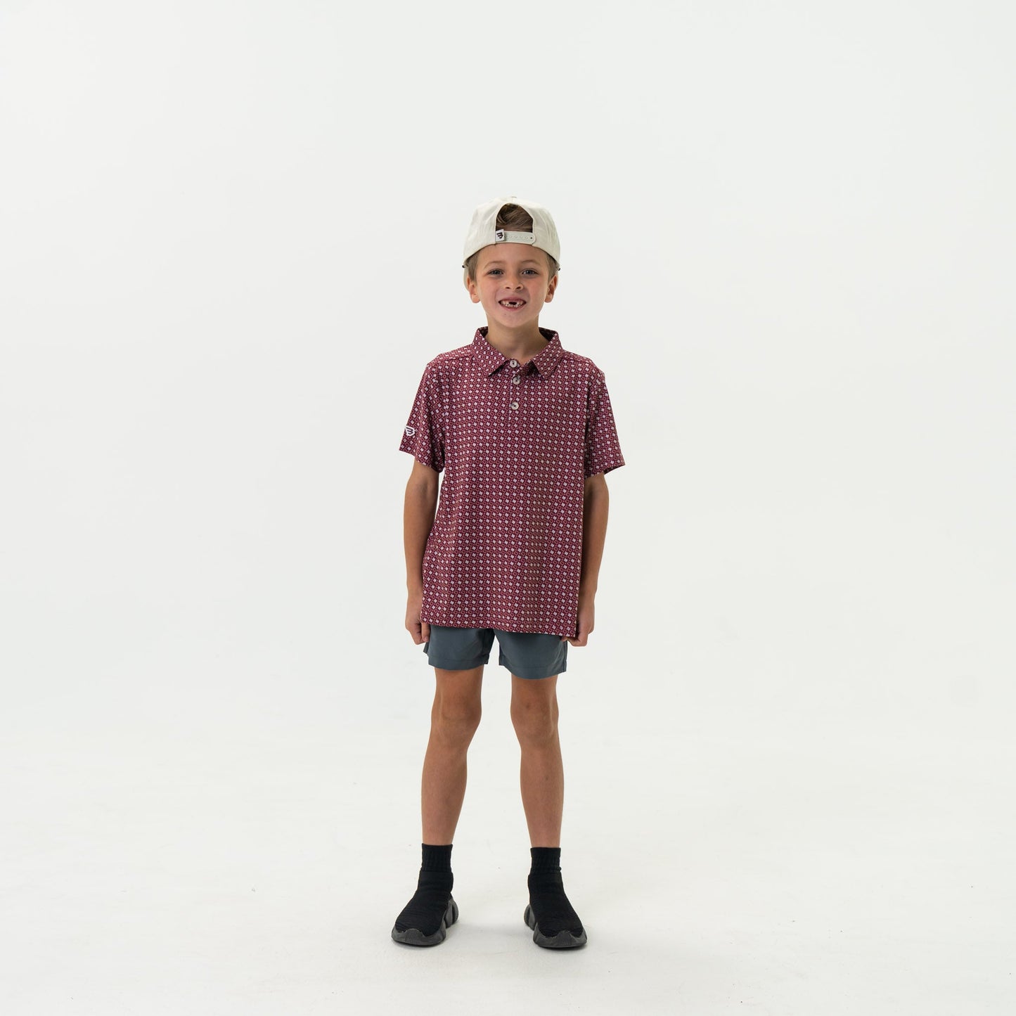 YOUTH POLO MAROON & GREY TX