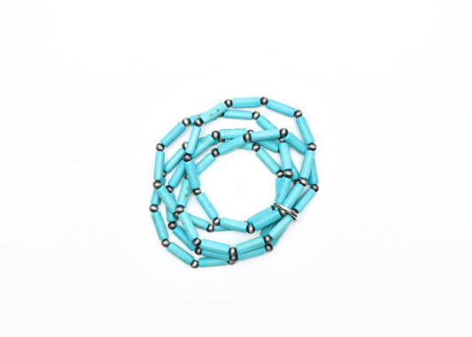 5 Strand Turquoise Tube Bead and Faux Navajo Pearl Stretch Bracelet