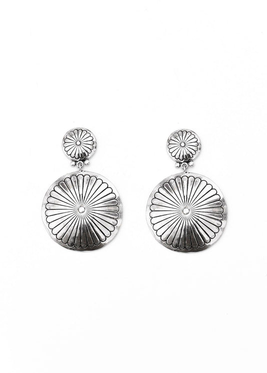 Burnished Silver Round Double Concho Earring