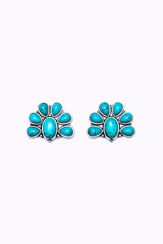 Half Flower Turquoise Post Earring
