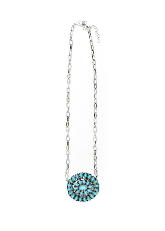 20" Chain Necklace with Turquoise Cluster Pendant