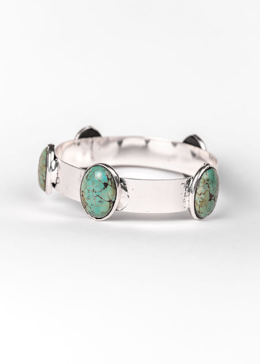 Accent Burnished silver Bangle with 5 Turquoise Oval Stones