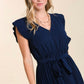 Solid Pleated Navy Dress