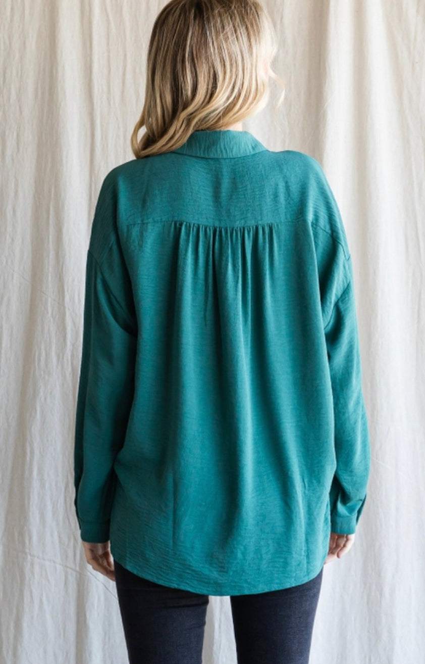 Classic Teal Button Down LS