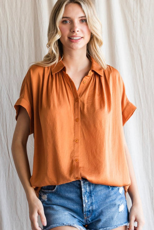 Amber Silk Button Down Top