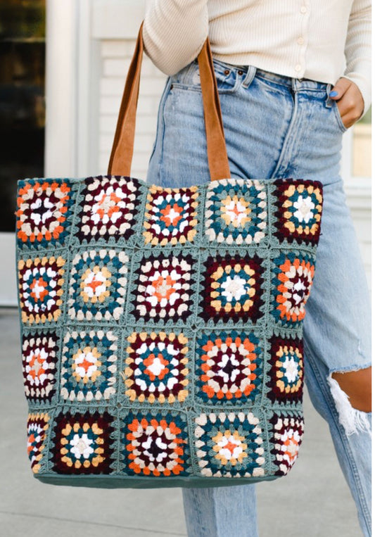 Woven Dust Blue Crochet Tote