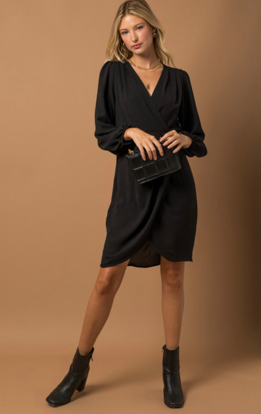 Surplice Wrap Pleated Dress