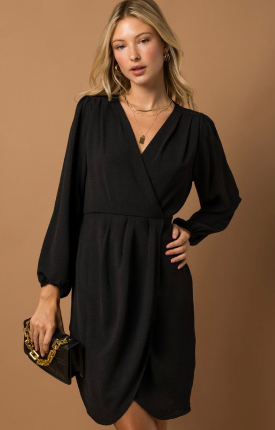 Surplice Wrap Pleated Dress