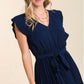 Solid Pleated Navy Dress