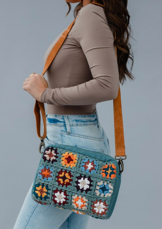 Woven Dusty Blue Crochet Crossbody