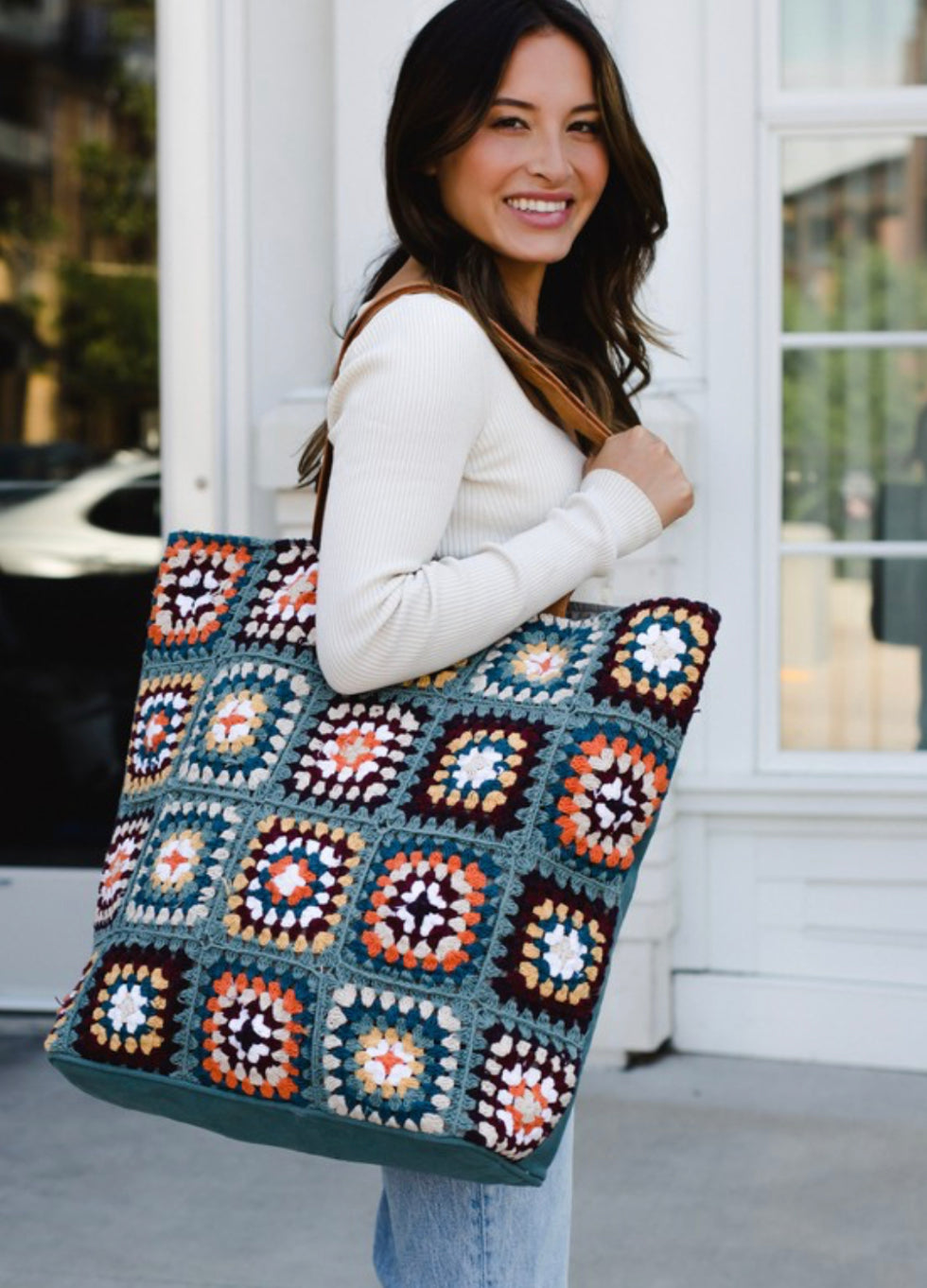 Woven Dust Blue Crochet Tote