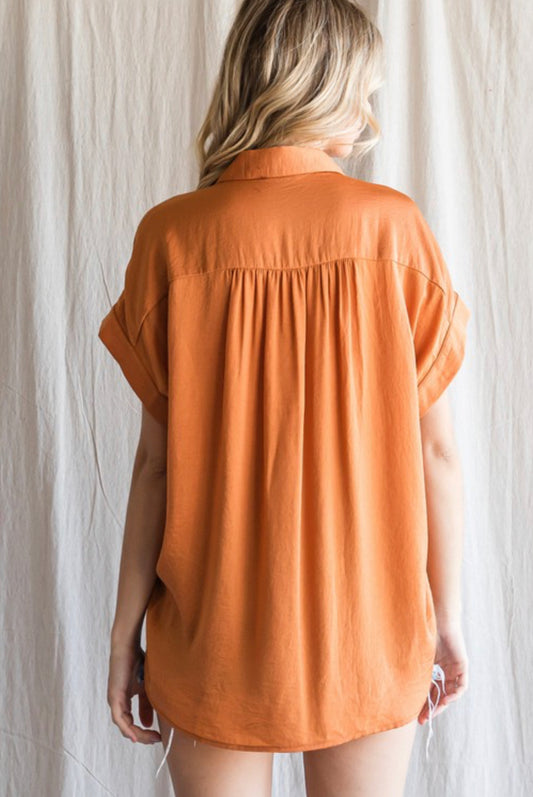 Amber Silk Button Down Top