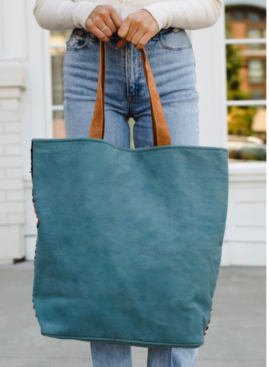 Woven Dust Blue Crochet Tote