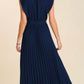 Solid Pleated Navy Dress
