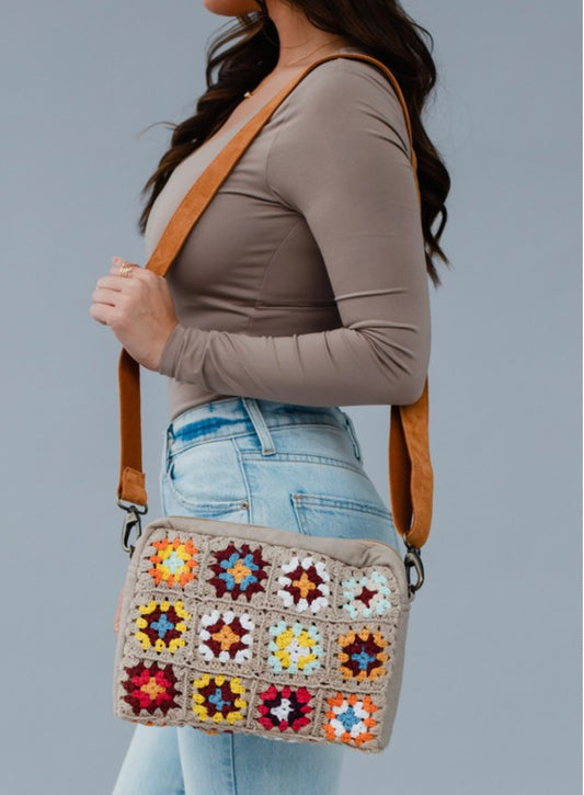 Woven Tan&Multi Crochet Crossbody