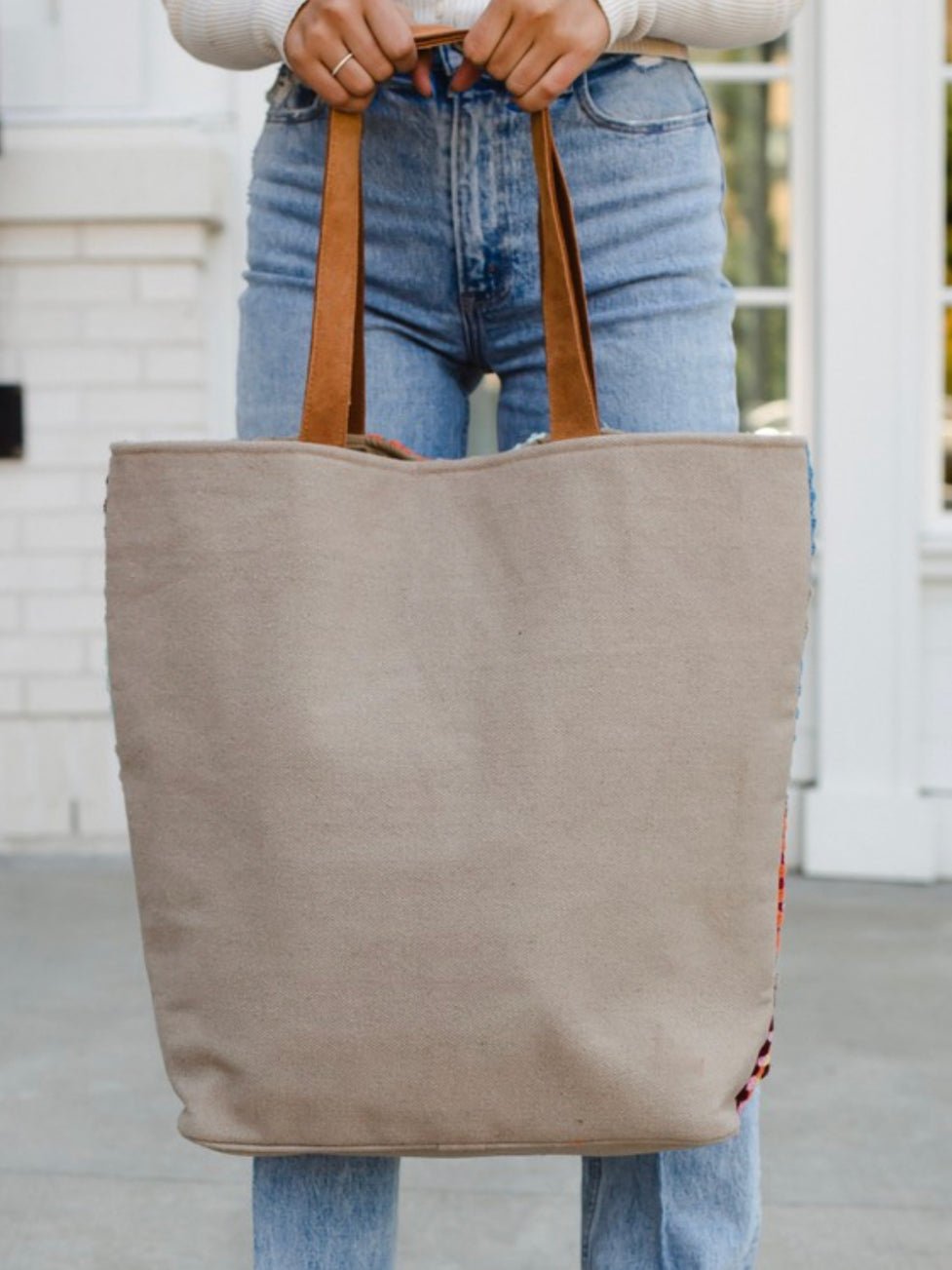 Woven Tan&Multi Crochet Tote